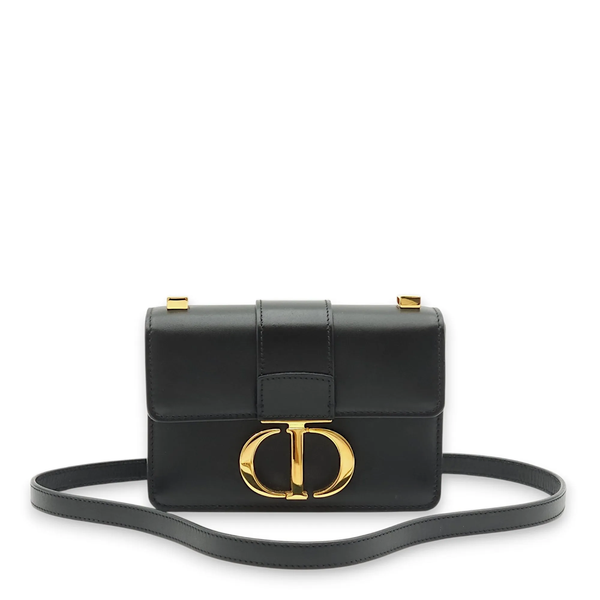 30 Montaigne Micro Black Crossbody Bag in Calfskin, Gold hardware