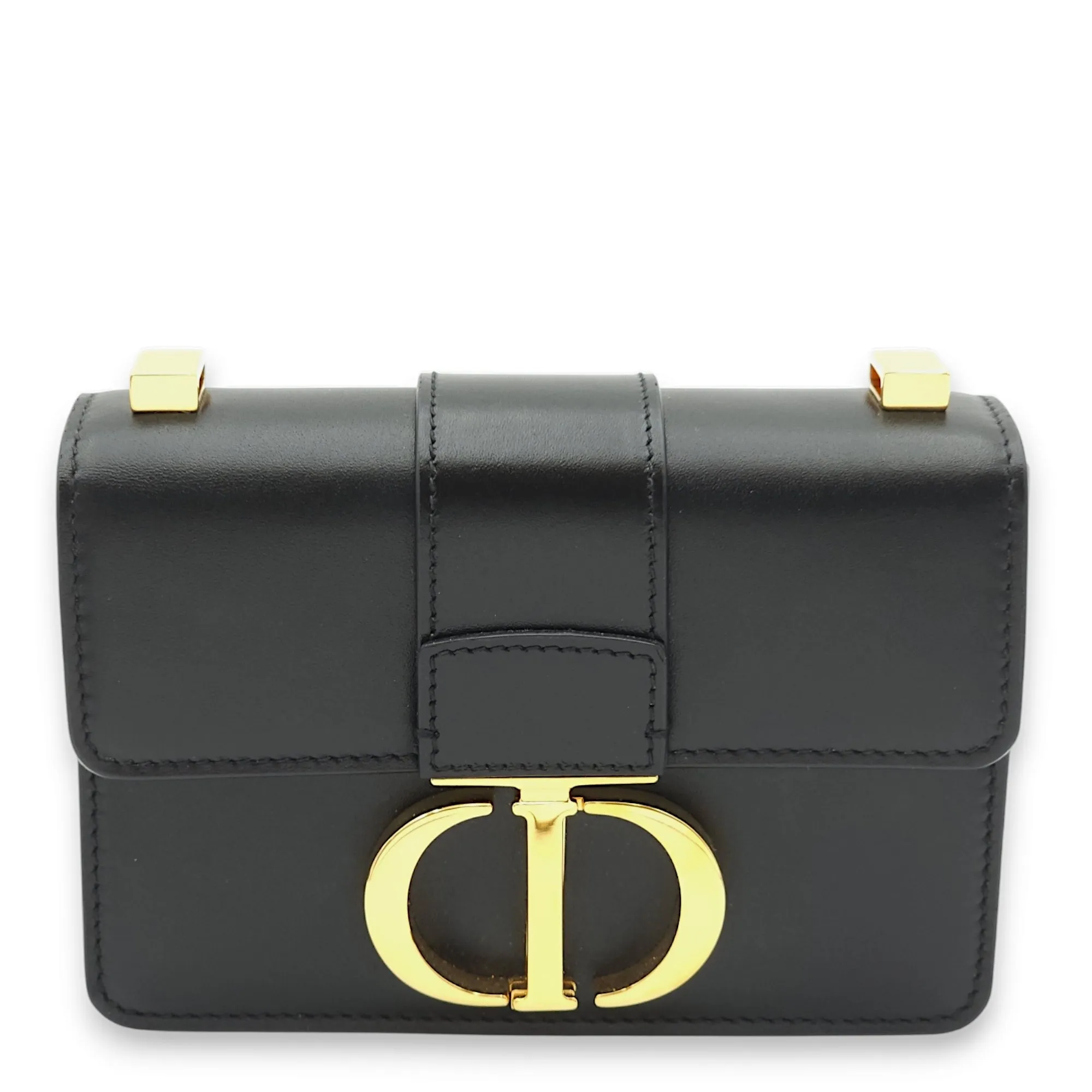 30 Montaigne Micro Black Crossbody Bag in Calfskin, Gold hardware