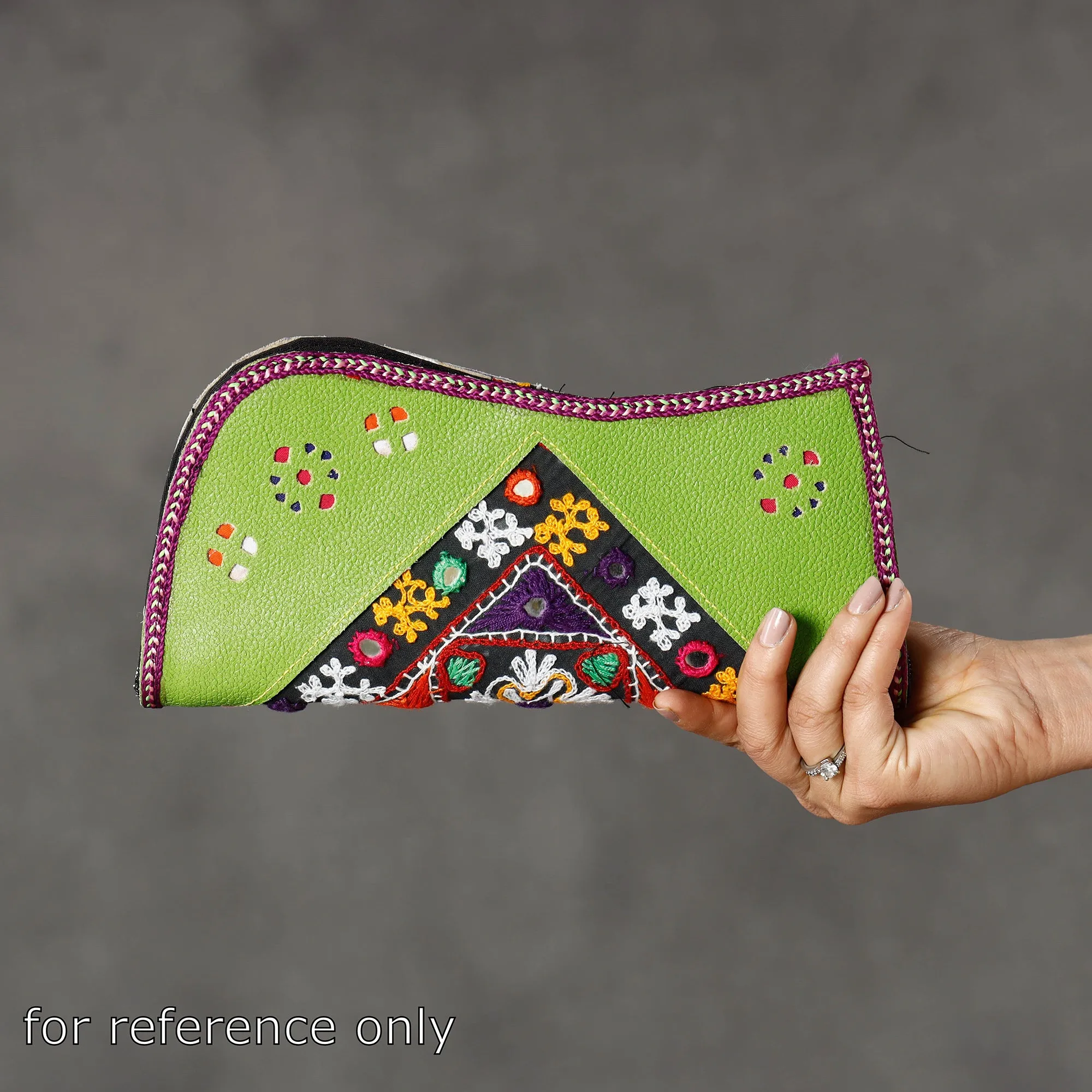 Black - Handcrafted Kutch Embroidery Leather Clutch / Wallet