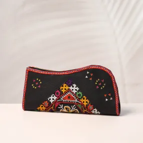 Black - Handcrafted Kutch Embroidery Leather Clutch / Wallet