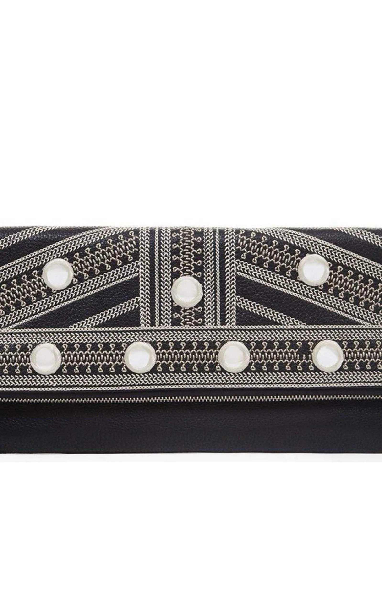 Black Leather Fold Over Clutch