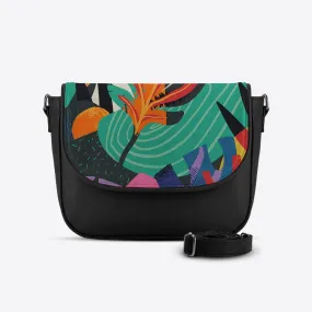 Black Messenger Crossbody Colored Flowers