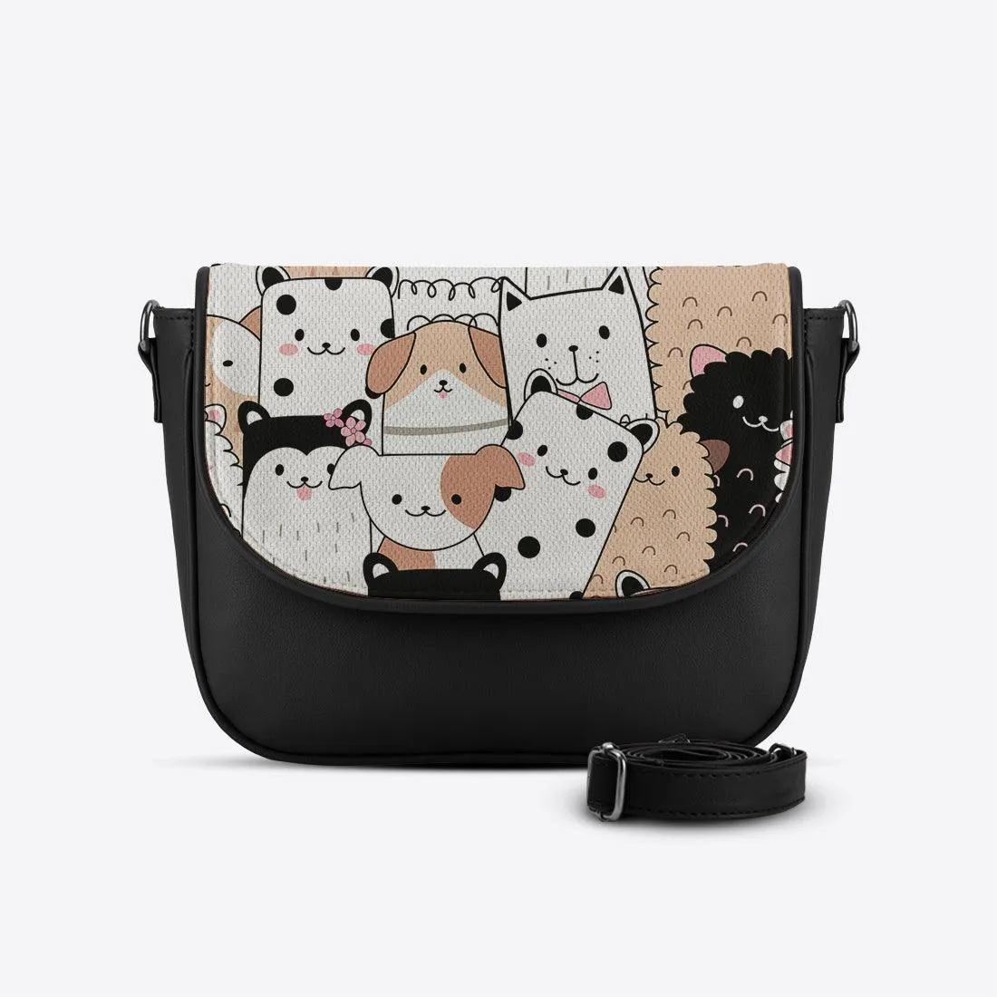 Black Messenger Crossbody Cute Pets