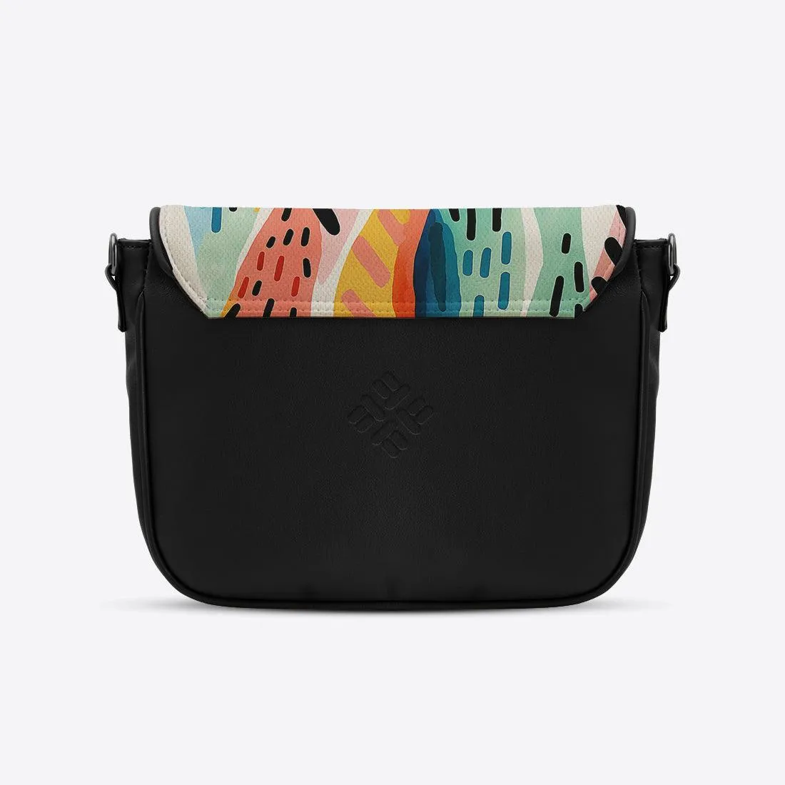 Black Messenger Crossbody Drawen Leafs