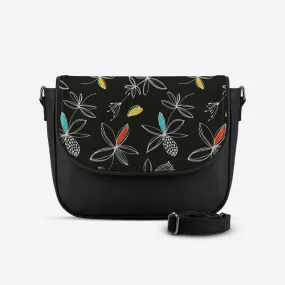 Black Messenger Crossbody Floral Line