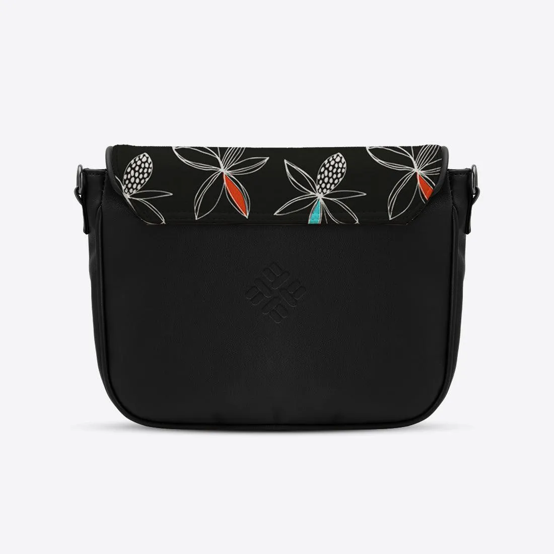 Black Messenger Crossbody Floral Line