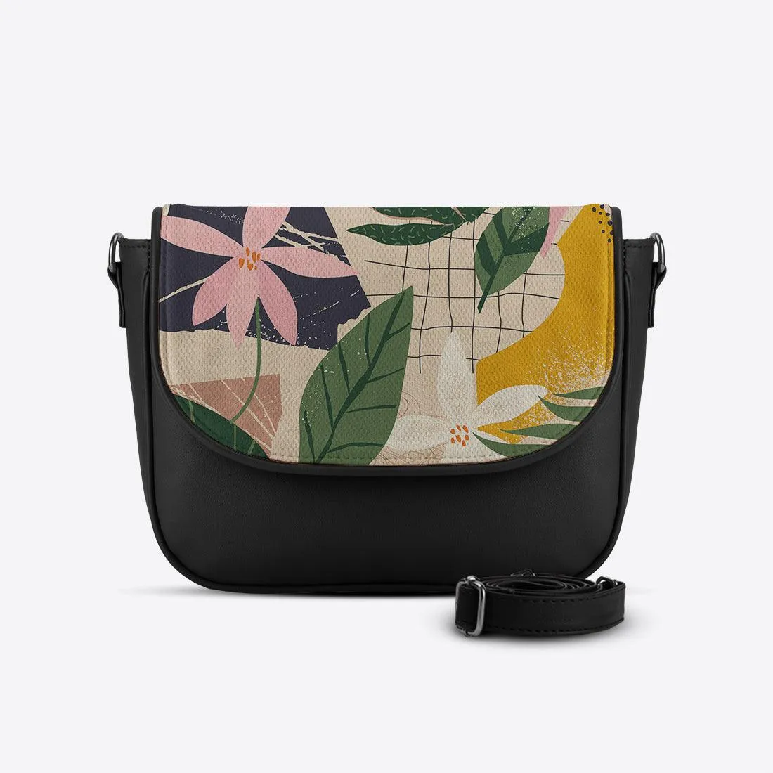 Black Messenger Crossbody Leaves