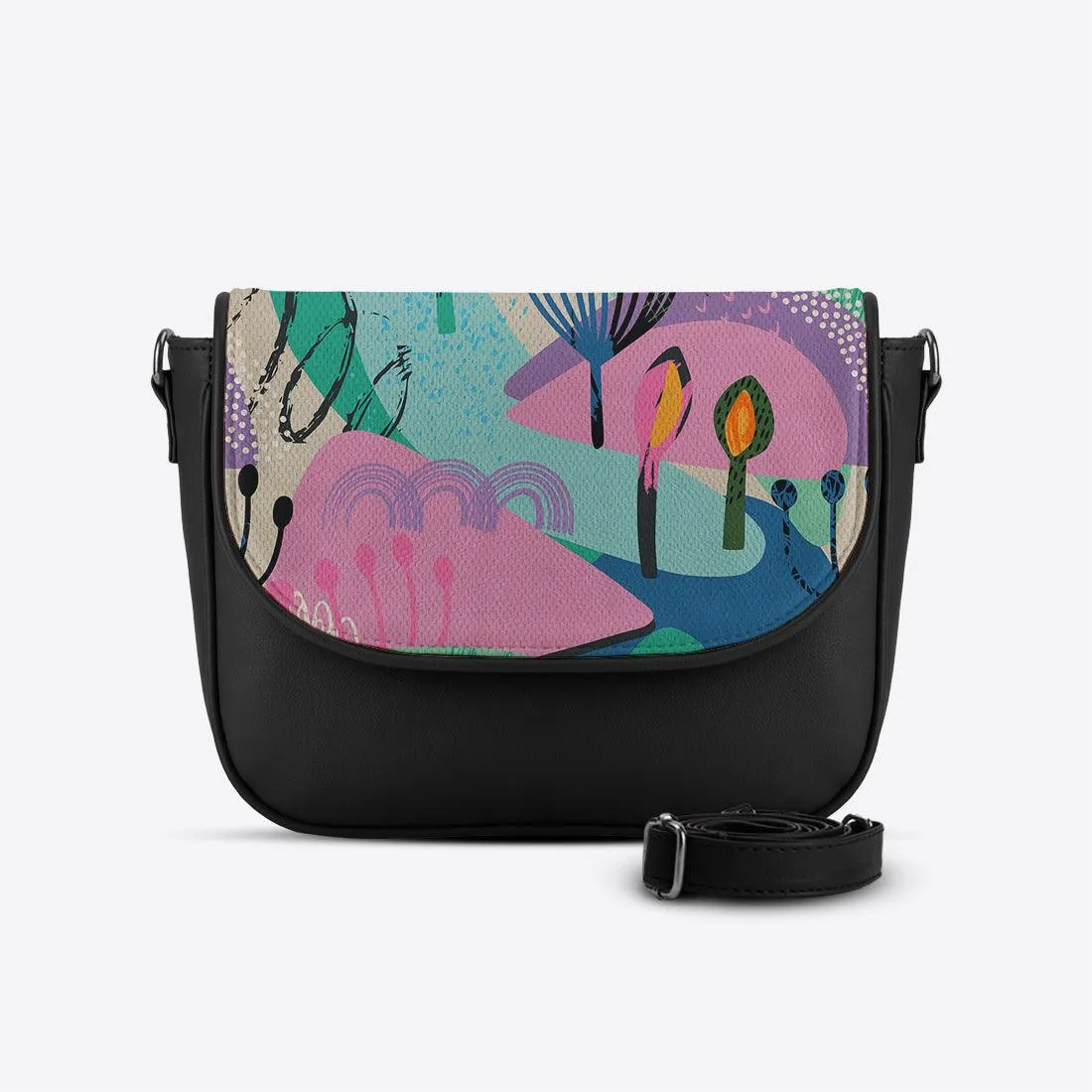 Black Messenger Crossbody Paint Art