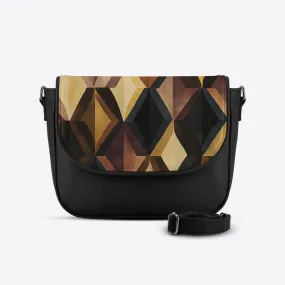 Black Messenger Crossbody Polygons Art