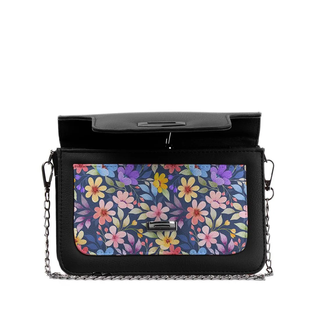 Black Mini Embossed Chain Bag Purple Floral