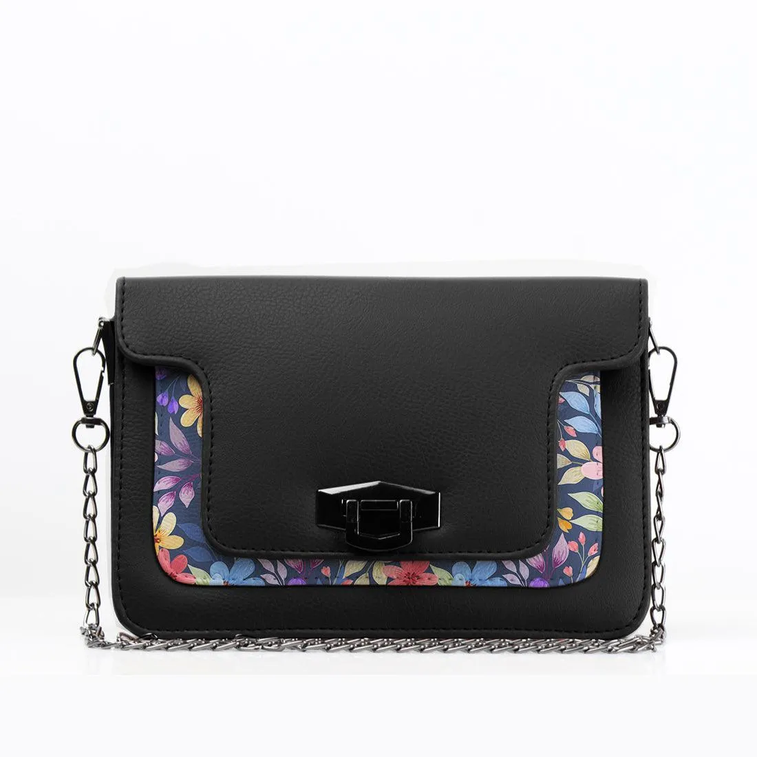 Black Mini Embossed Chain Bag Purple Floral