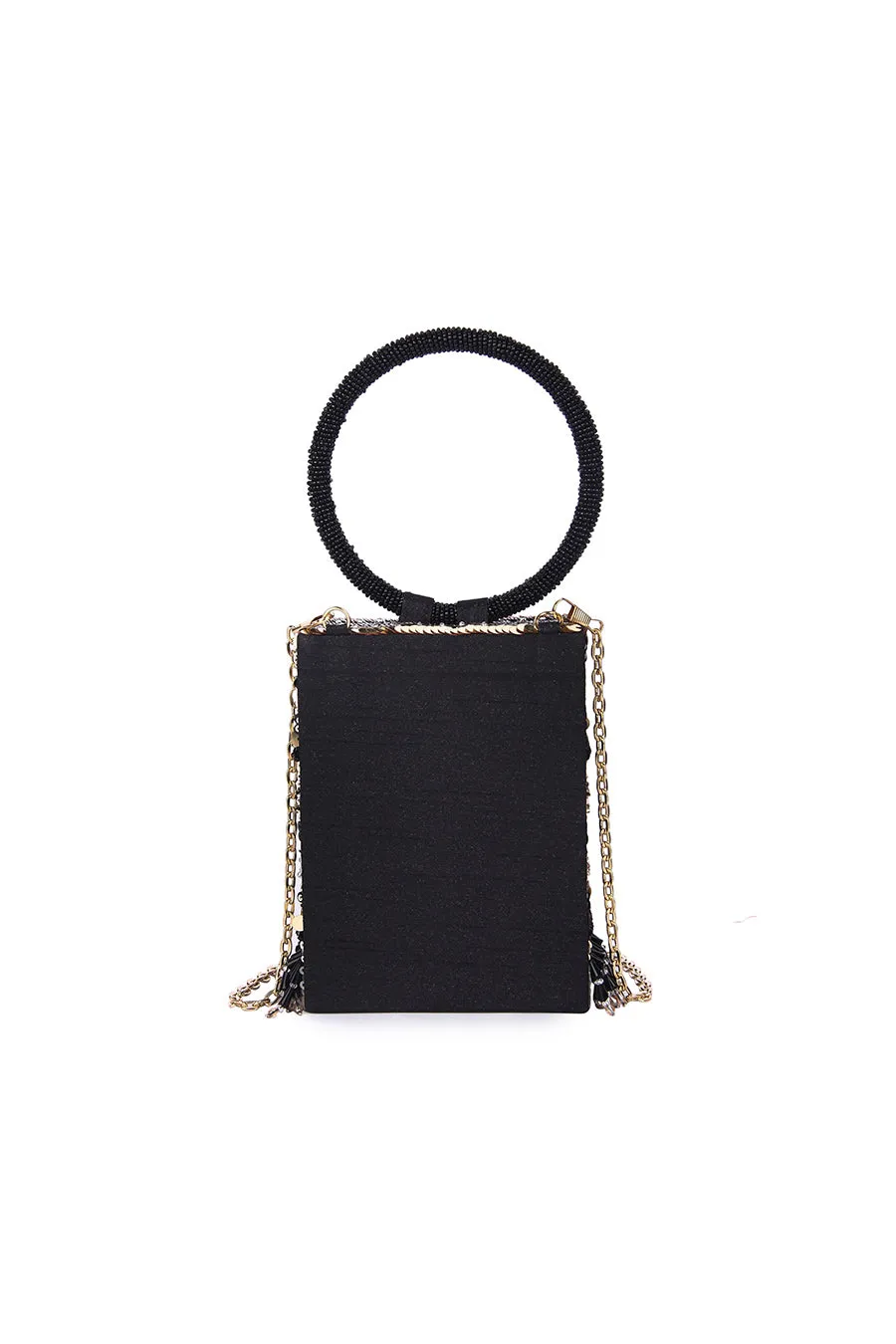 Black Pixi Hand-Embroidered Clutch Bag