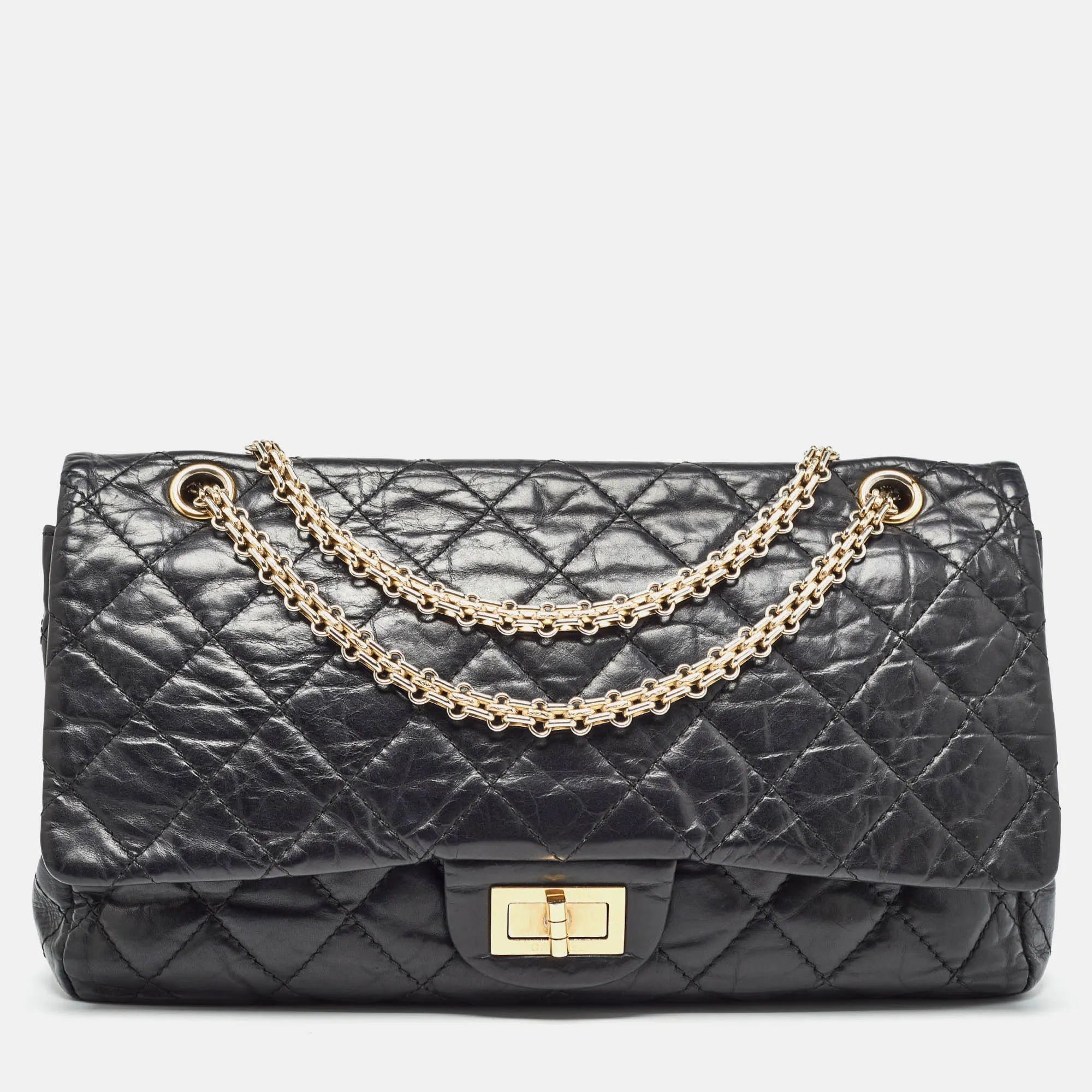 Black Quilted Aged Leather 227 Reissue 2.55 Flap Bag