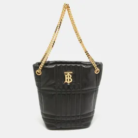 Black Quilted Check Leather Small Lola Bucket Bag