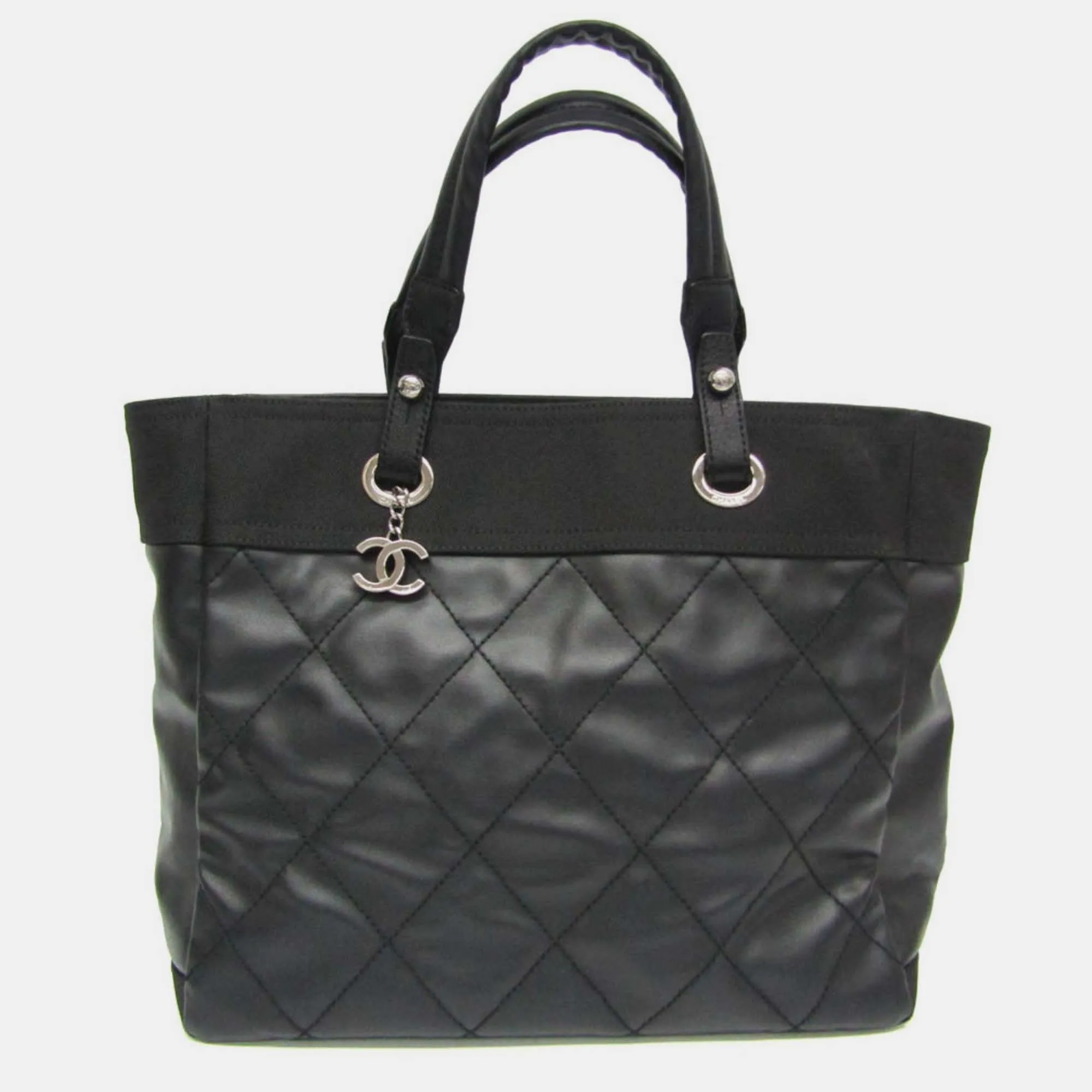 Black Quilted Coated Canvas Large Biarritz Tote