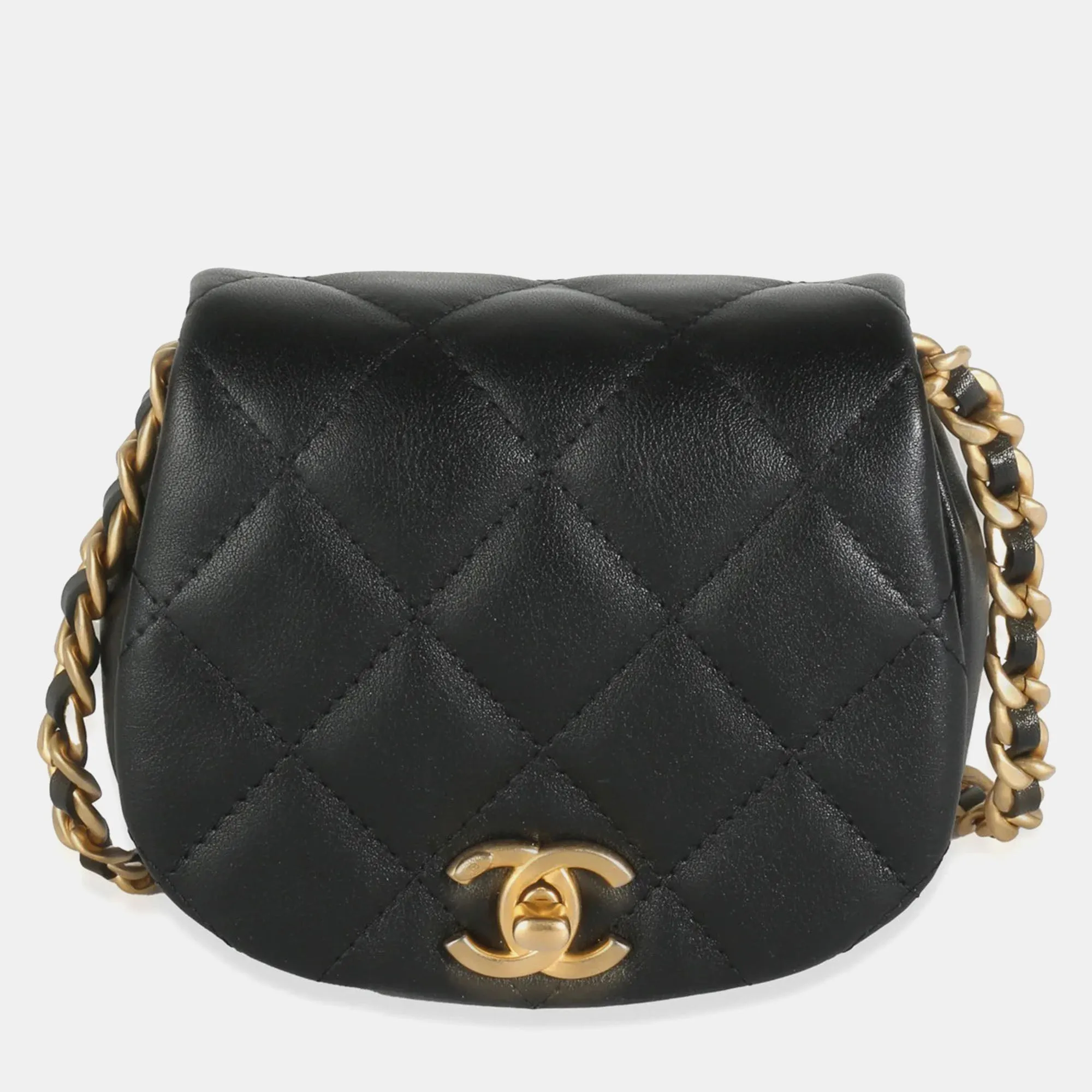 Black Quilted Lambskin Mini Coco Mail Clutch With Chain