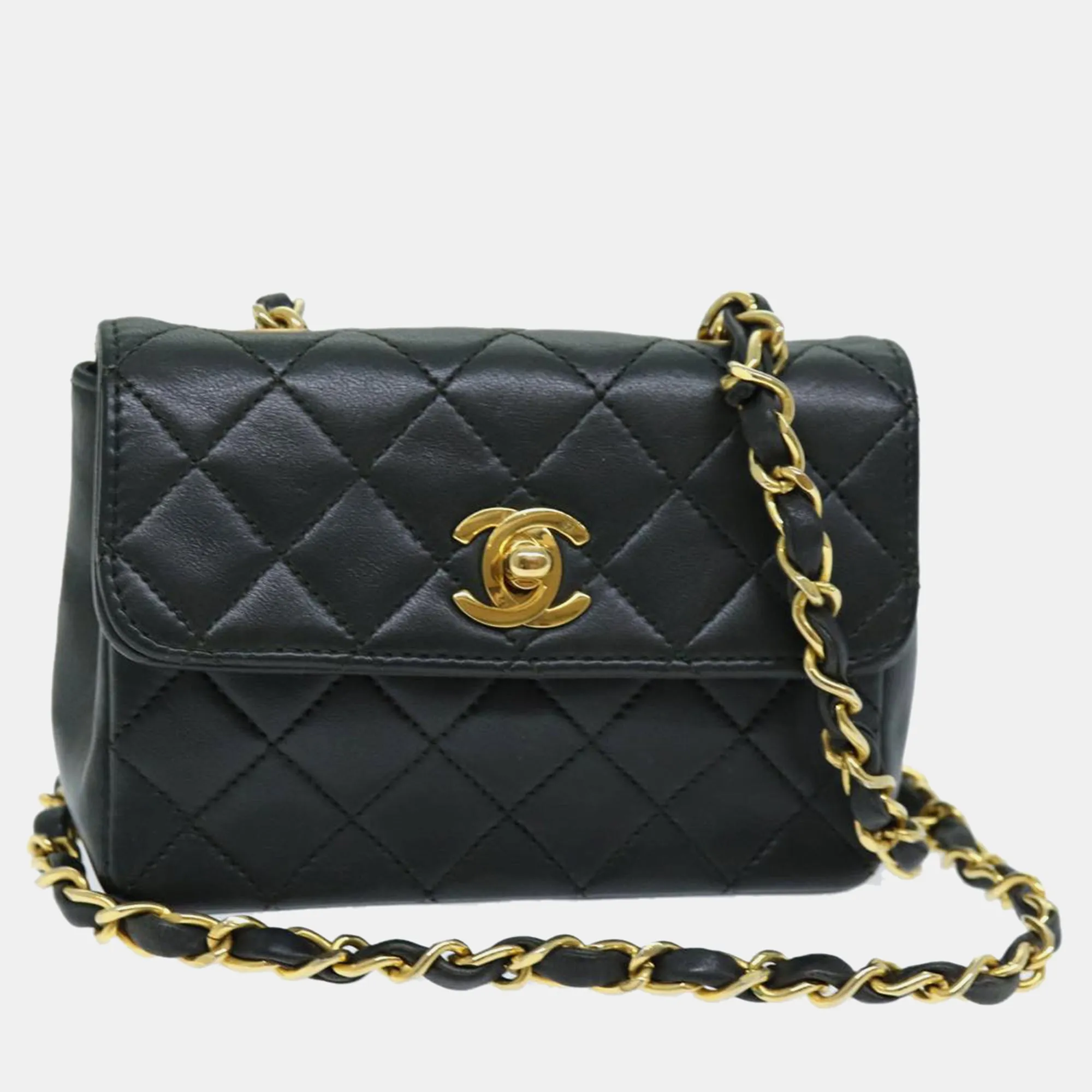 Black Quilted Lambskin Turnlock Flap Bag