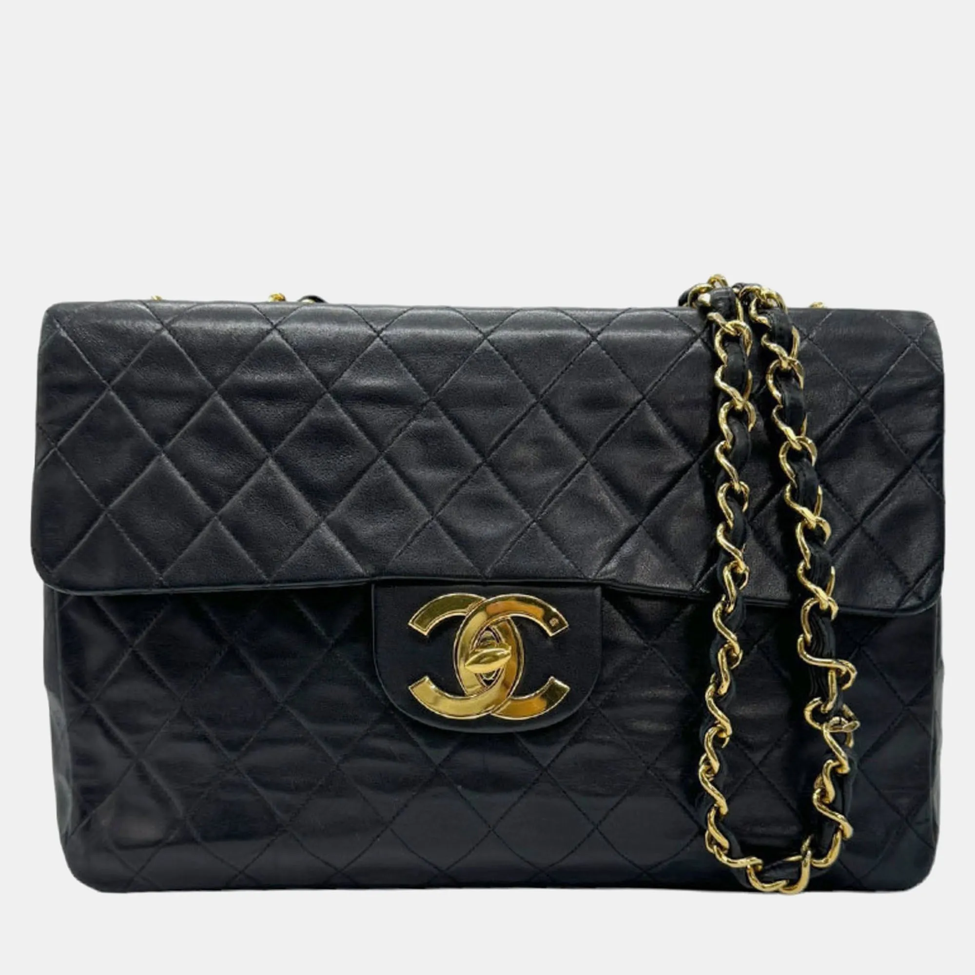 Black Quilted Leather  Classic Single Flap Shoulder Bag