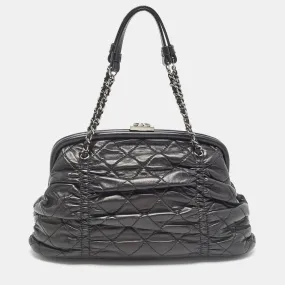 Black Quilted Leather Sharpei Frame Bag