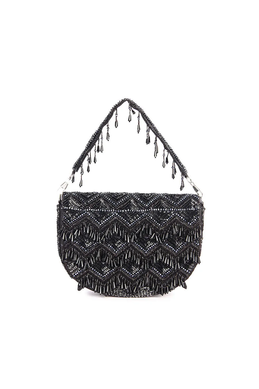 Black Tasselly Hand-Embroidered Clutch