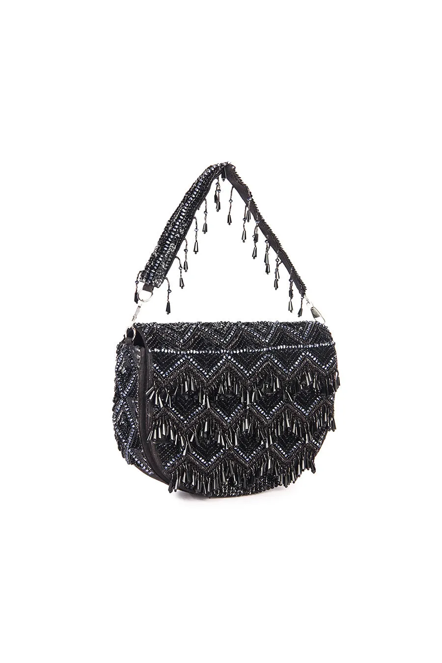 Black Tasselly Hand-Embroidered Clutch