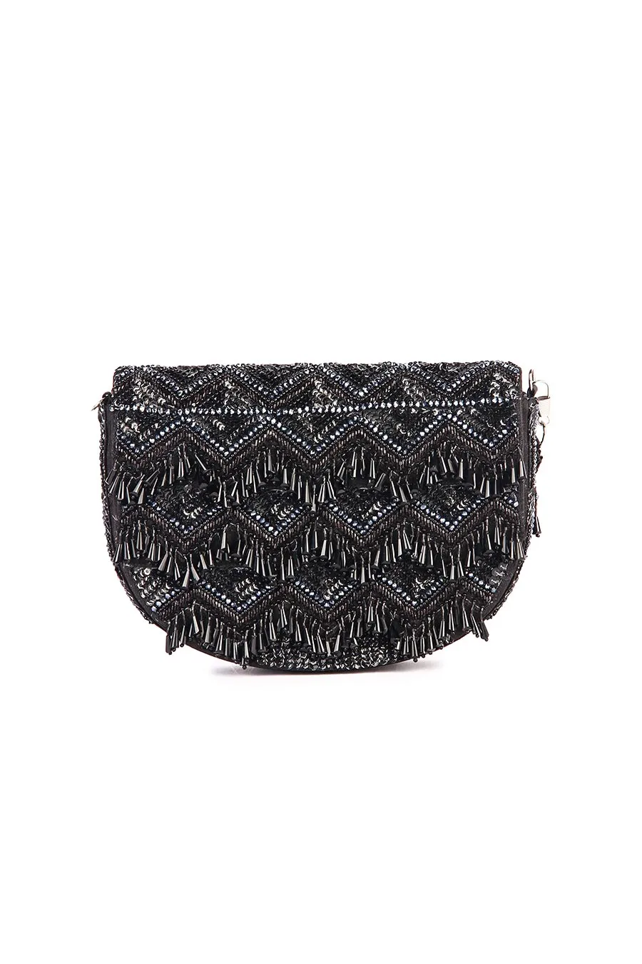 Black Tasselly Hand-Embroidered Clutch