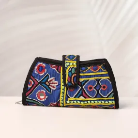 Blue - Handcrafted Kutch Embroidery Cotton Clutch / Wallet