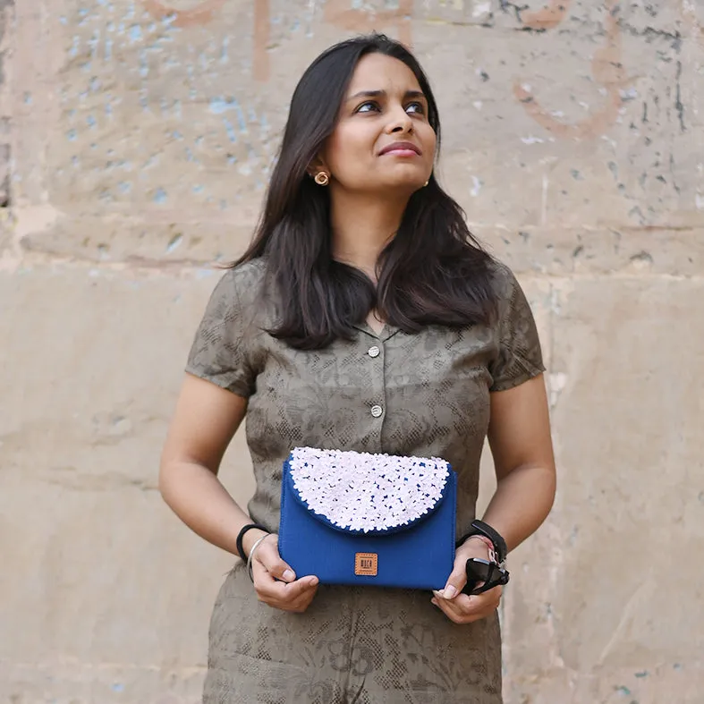 Blue - Starry Night Stitch Hand Embroidery Canvas Clutch