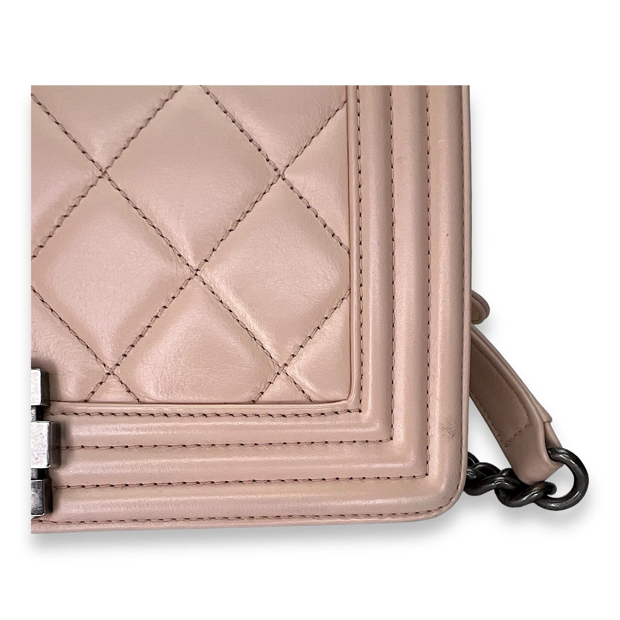 Boy Crossbody Bag Medium Beige in Calfskin , Ruthenium Hardware