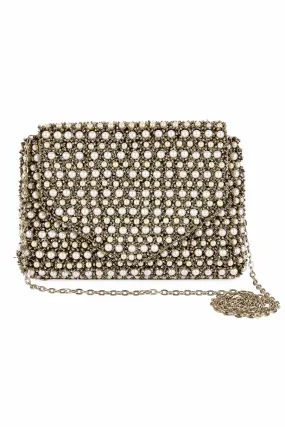 Bronze Pearl & Beads Hand-Embroidered Clutch