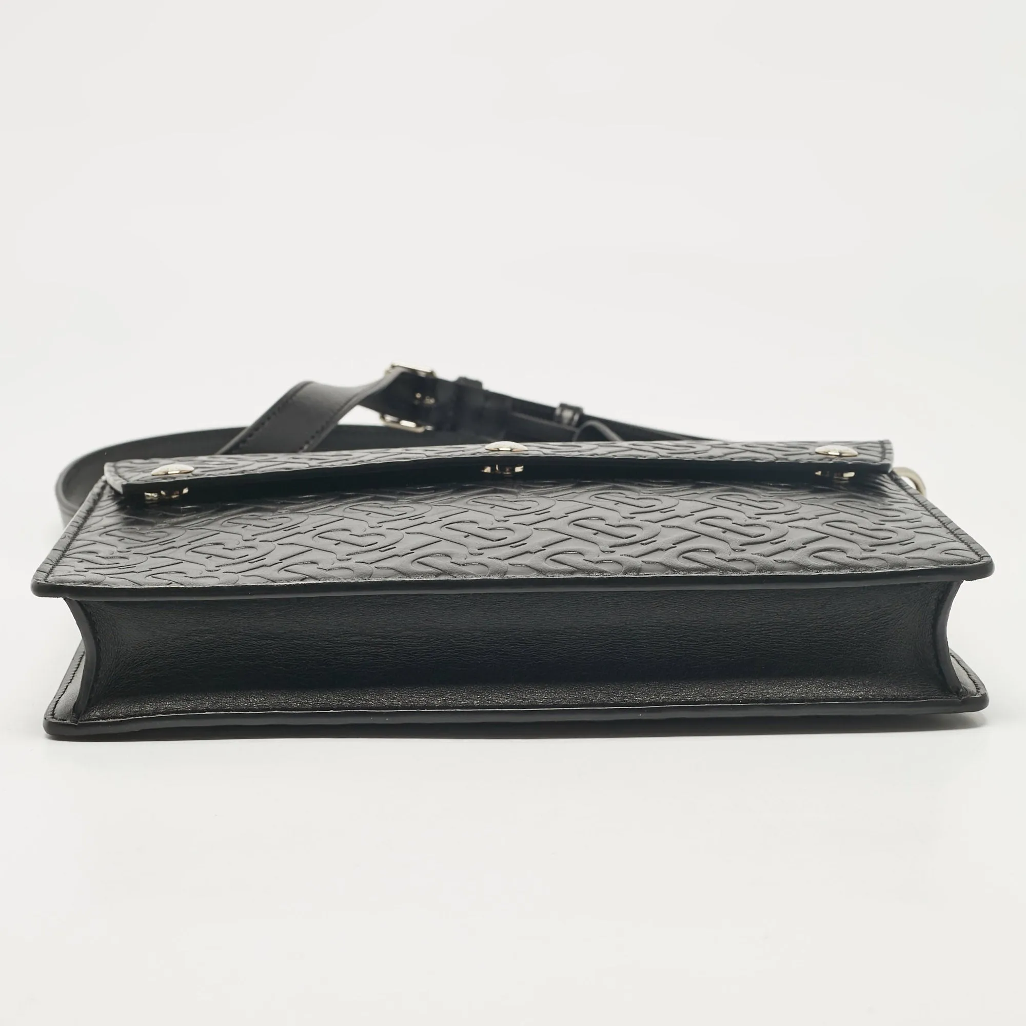 Burberry Black Tb Embossed Leather Messenger Bag