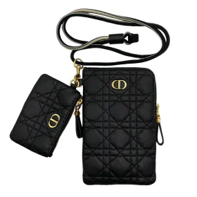 Caro Multifunctional Pouch Black Crossbody Bag in Calfskin, Gold hardware