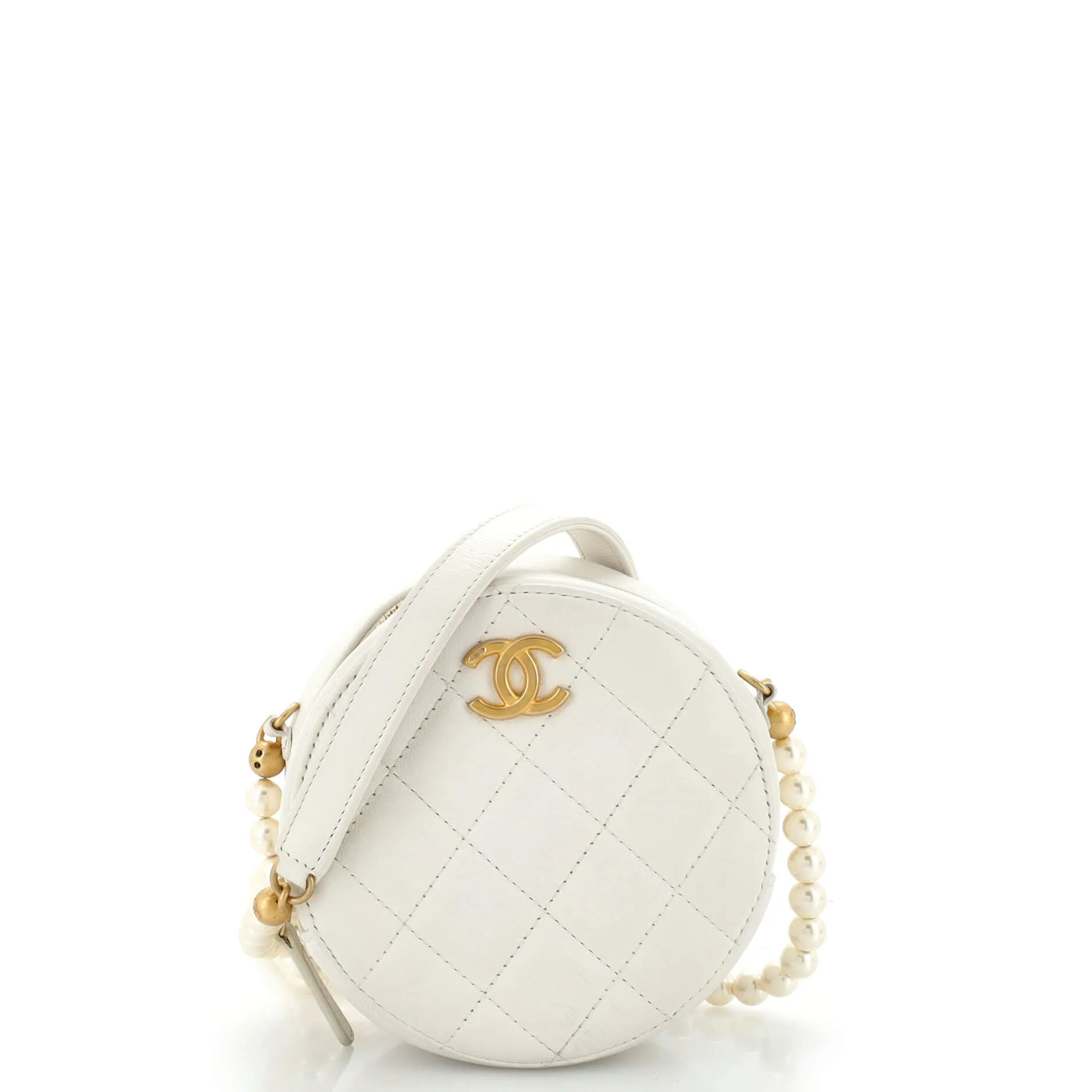 CHANEL About Pearls Round Clutch with Chain Quilted Lambskin Mini