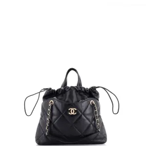 CHANEL CC Drawstring Shopping Tote Quilted Lambskin Small