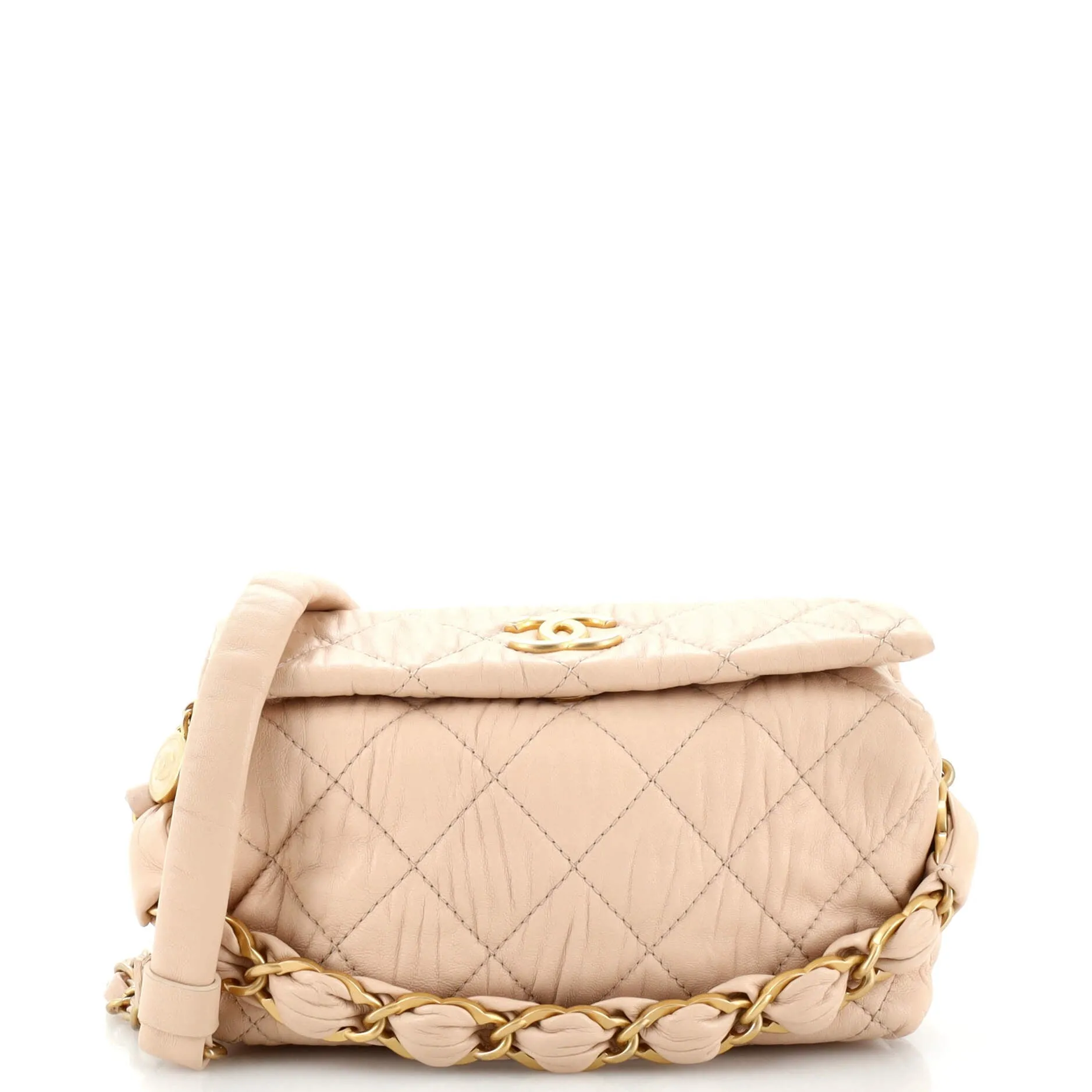 CHANEL CC Links Hobo Quilted Crumpled Lambskin Small