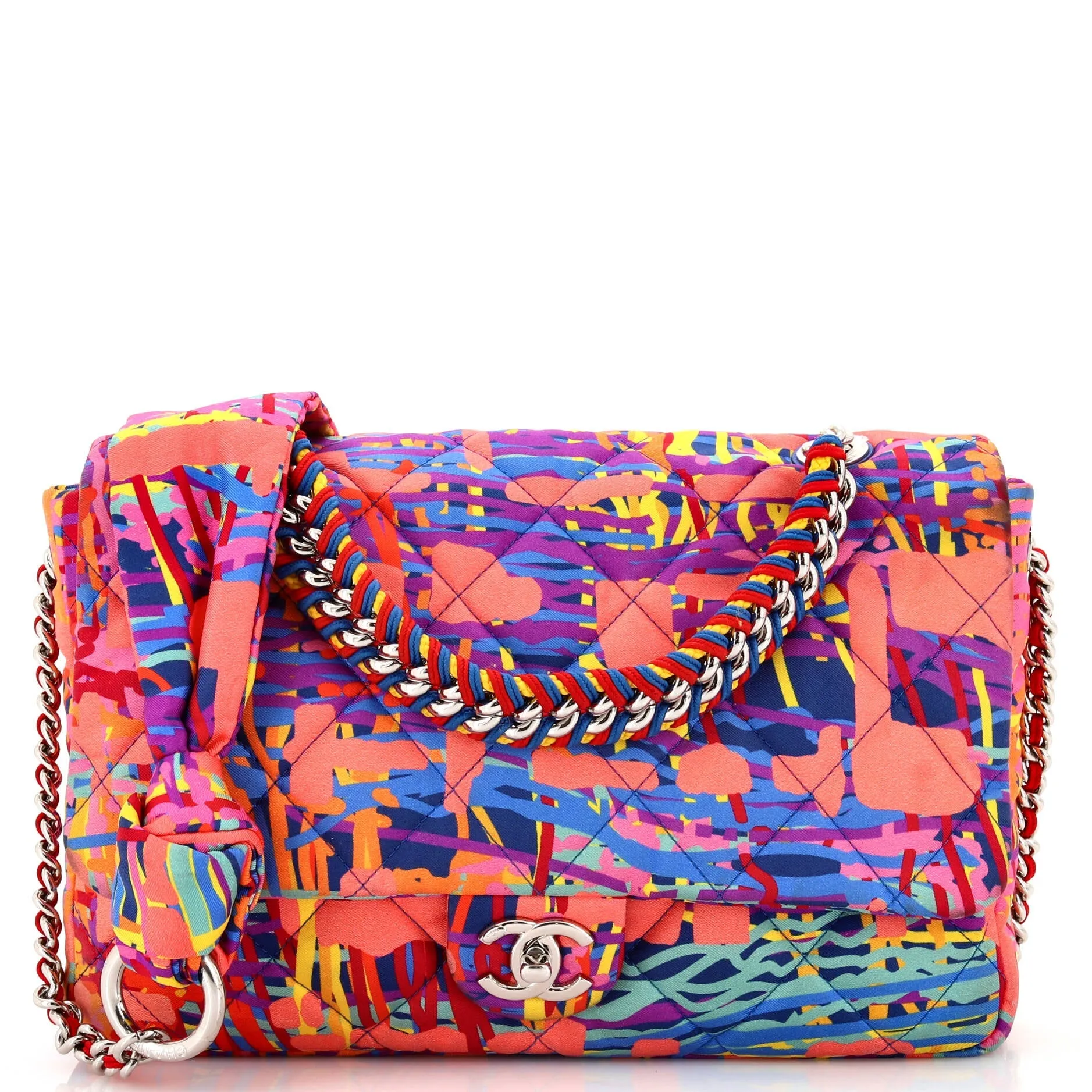 CHANEL Chain Flap Bag Quilted Printed Foulard Small