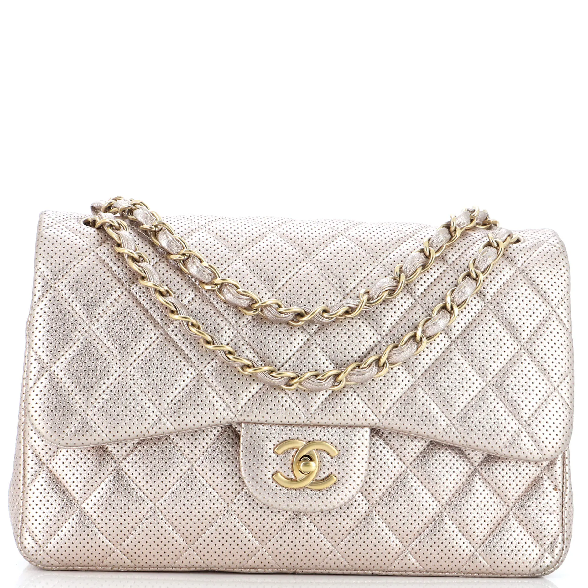 CHANEL Classic Double Flap Bag Quilted Perforated Lambskin Jumbo