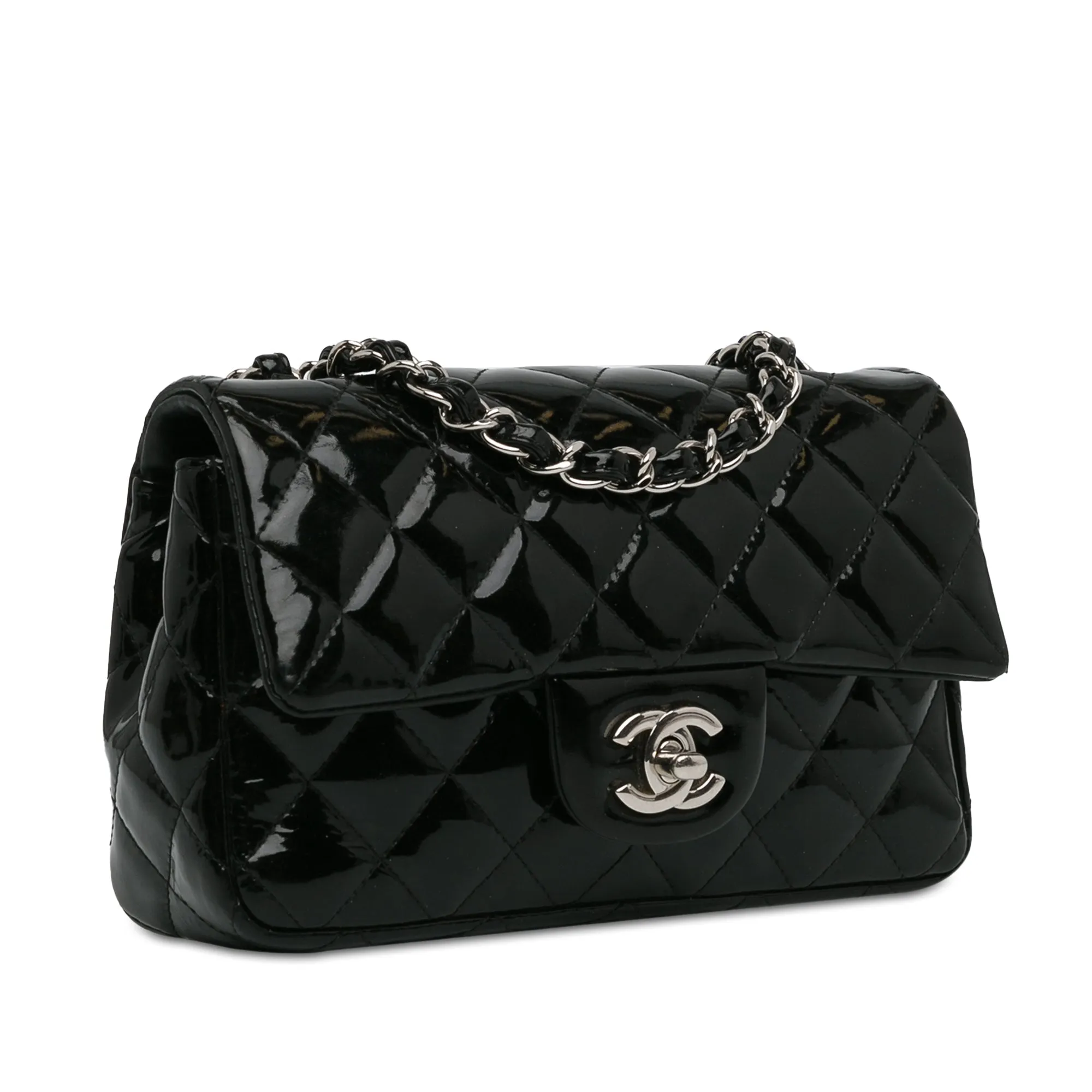 CHANEL Mini Rectangular Classic Patent Single Flap Black