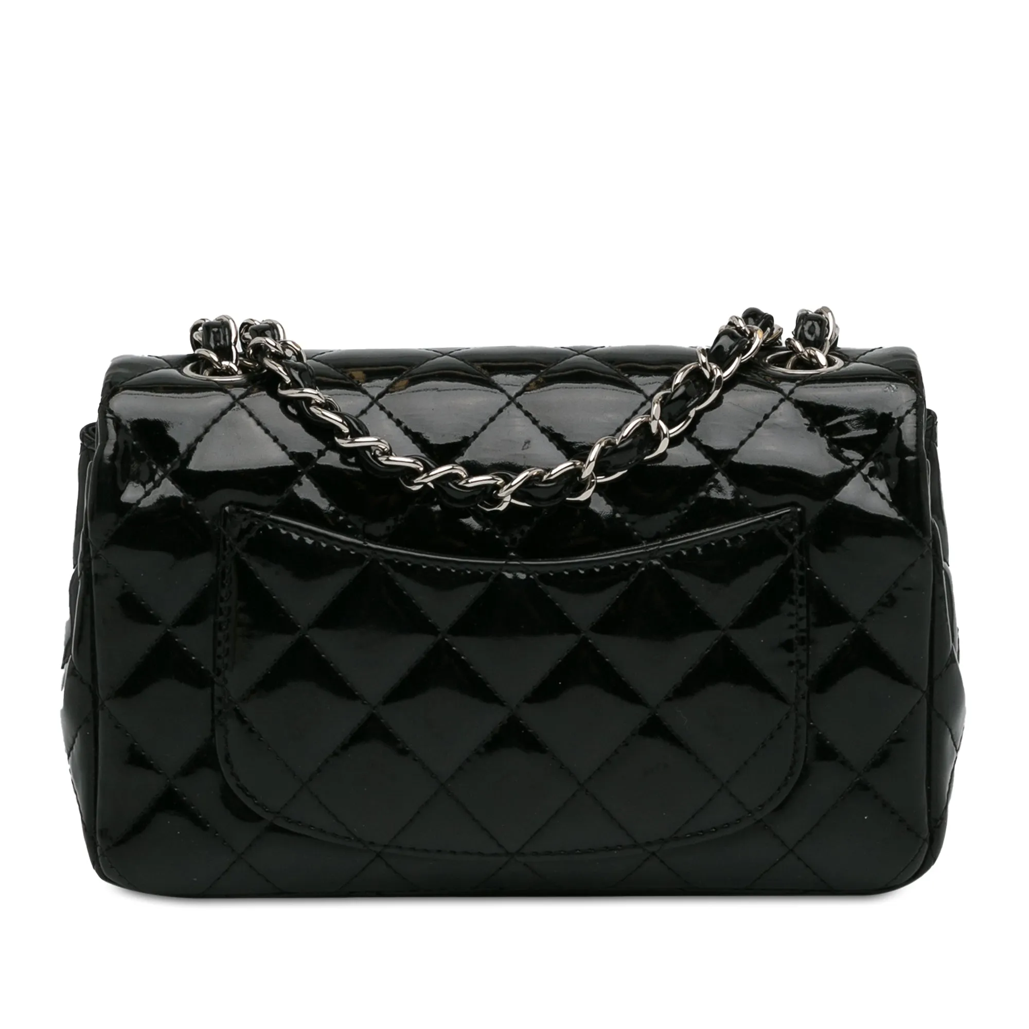 CHANEL Mini Rectangular Classic Patent Single Flap Black