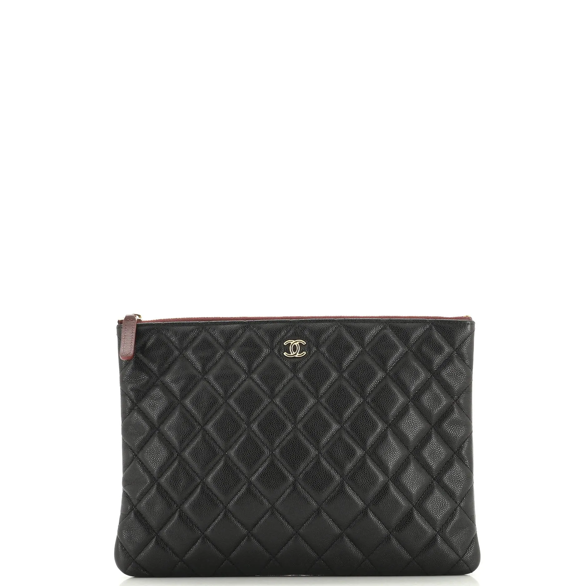 CHANEL O Case Clutch Quilted Caviar Medium