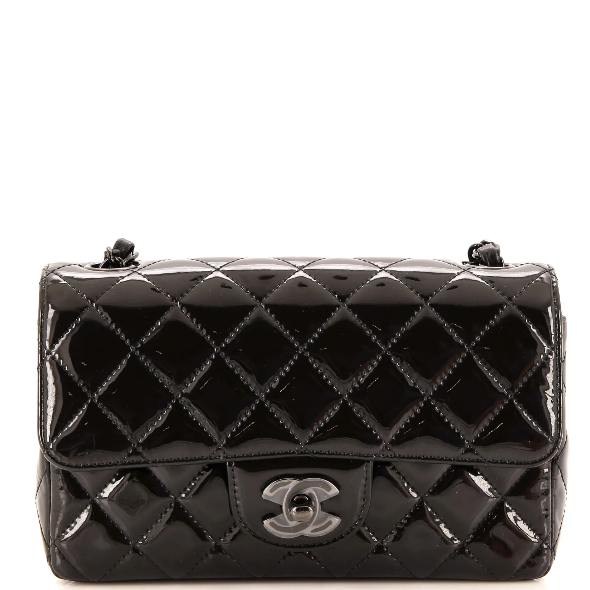 CHANEL So Black Classic Single Flap Bag Quilted Patent Mini