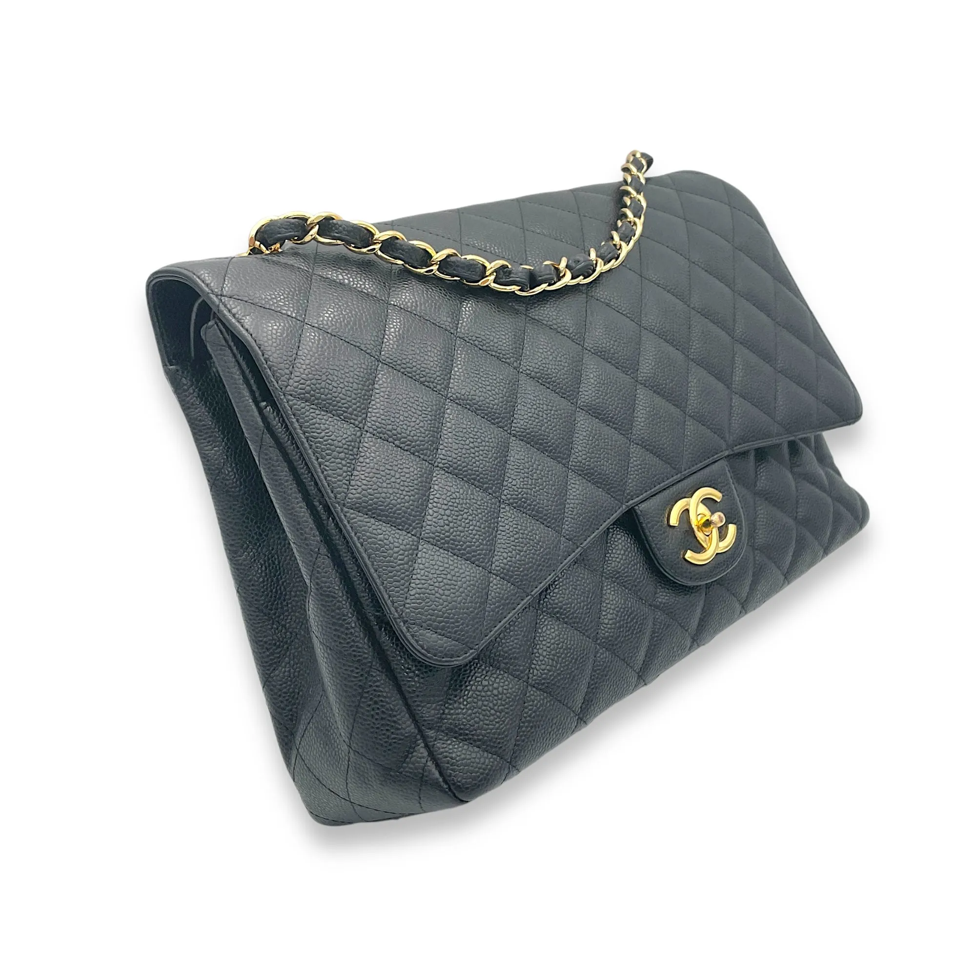 Classic Crossbody Bag Maxi Black in Caviar Leather, Gold hardware