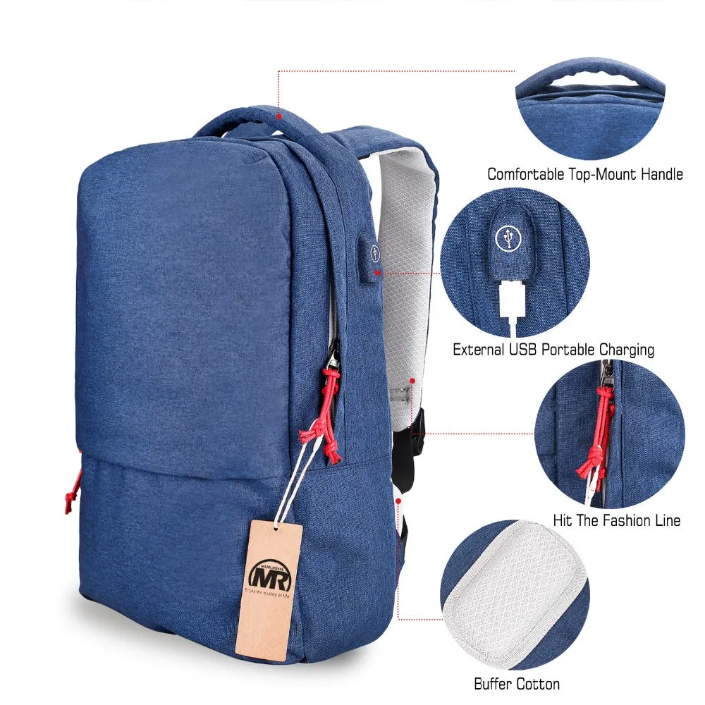 Fashion Waterproof Backpack With External USB Charge for 15.6" Laptop - Blue,Gray