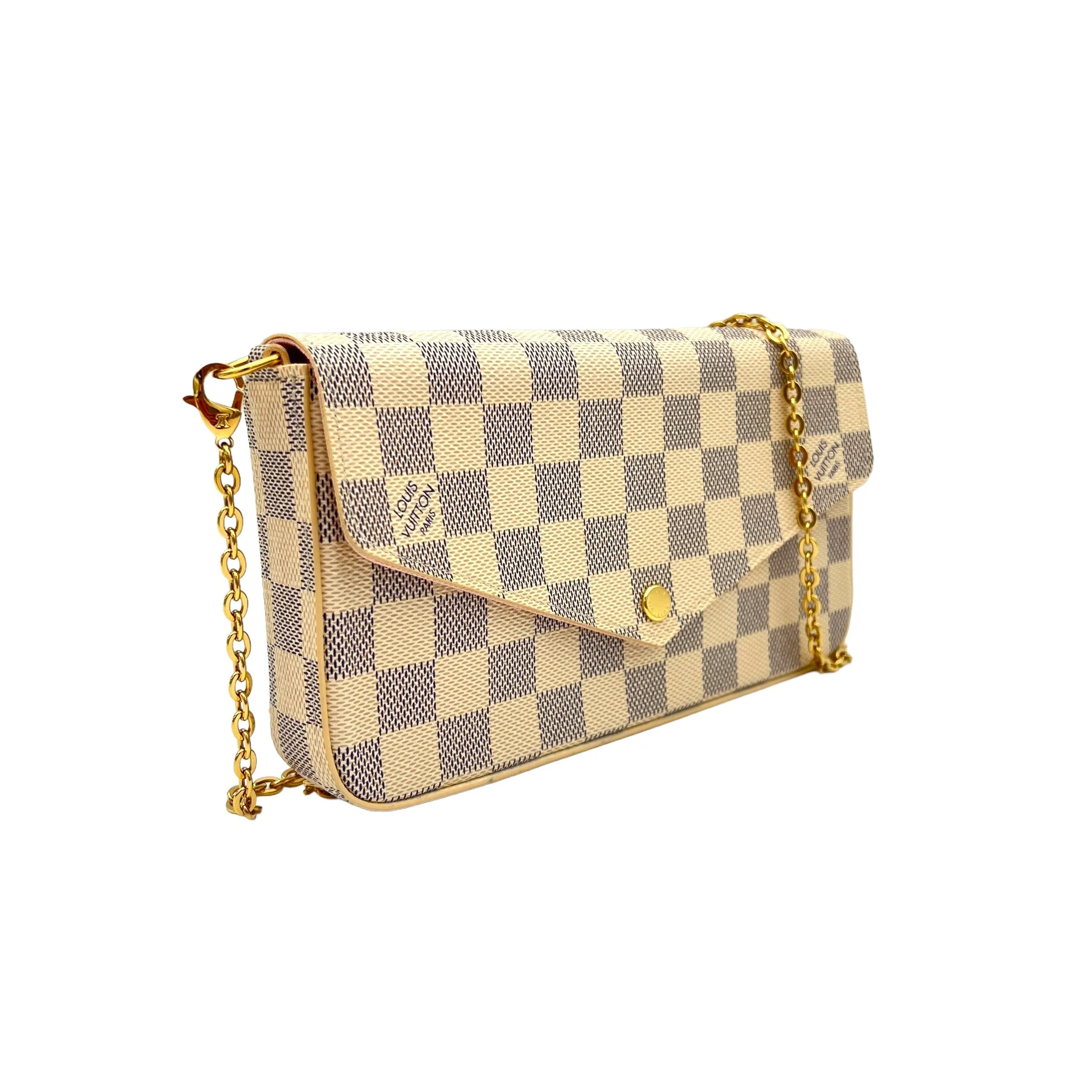 Felicie Damier Azur Crossbody Bag in Coated Canvas, Gold hardware