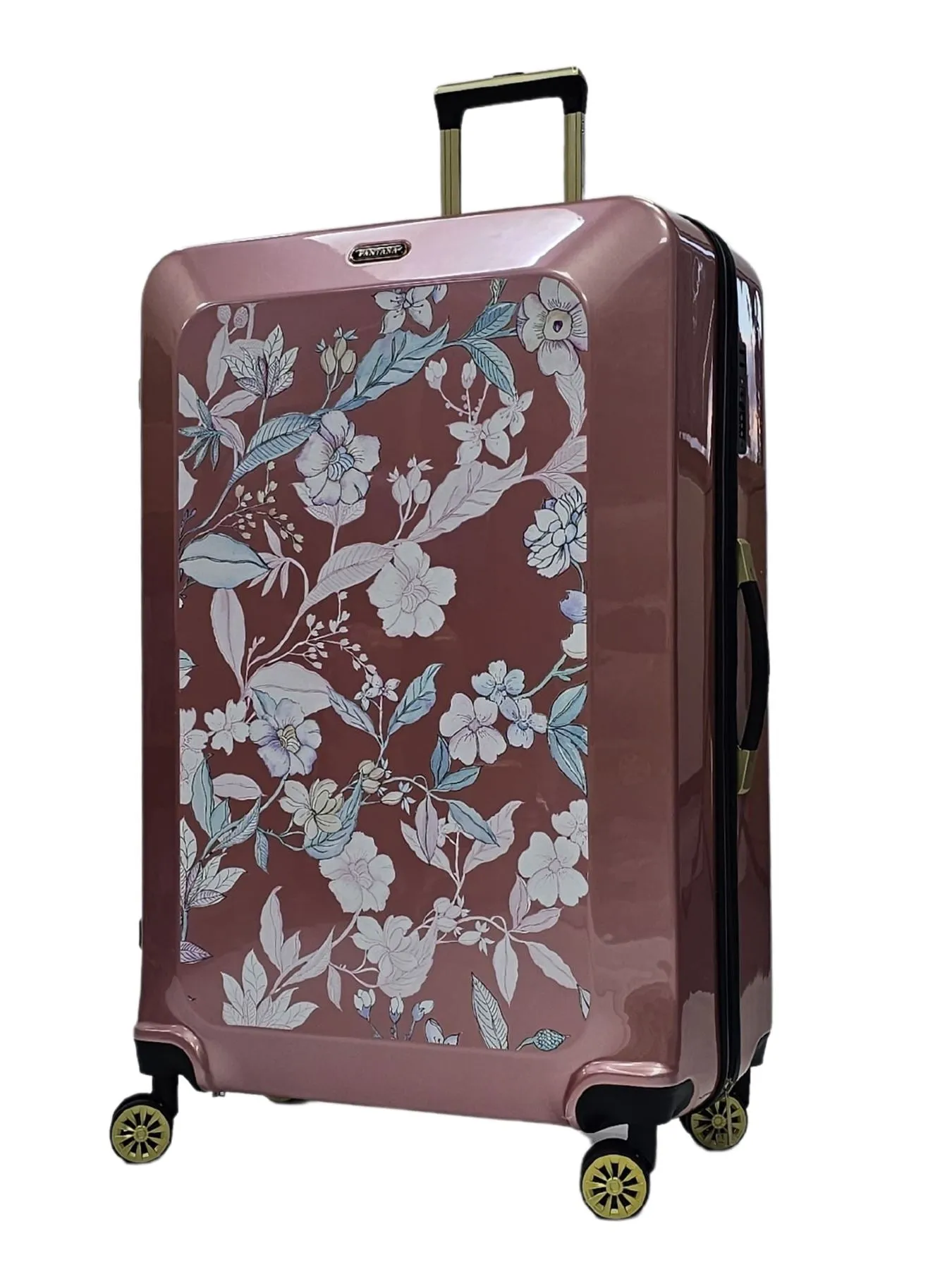 Floral Suitcase 4 Wheel Shiny Hard Case Shell Roller Wheels Cabin Small Medium Large Set Carry On Check In