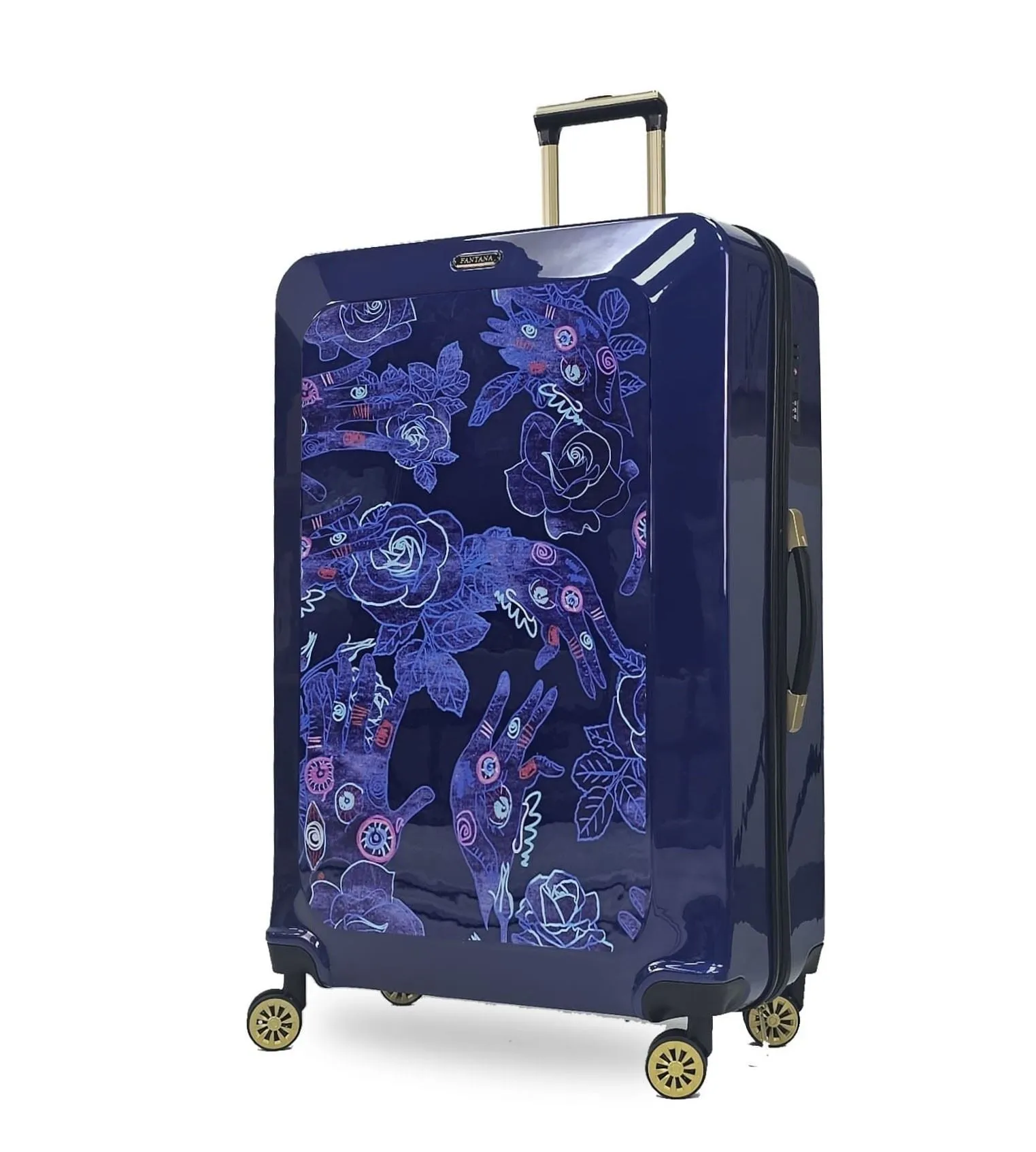 Floral Suitcase 4 Wheel Shiny Hard Case Shell Roller Wheels Cabin Small Medium Large Set Carry On Check In