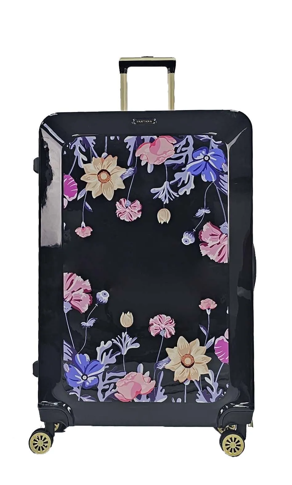 Floral Suitcase 4 Wheel Shiny Hard Case Shell Roller Wheels Cabin Small Medium Large Set Carry On Check In