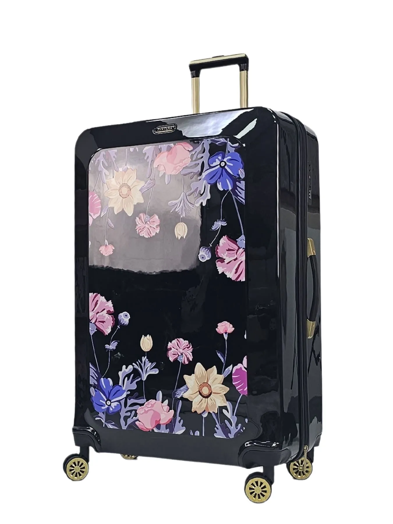 Floral Suitcase 4 Wheel Shiny Hard Case Shell Roller Wheels Cabin Small Medium Large Set Carry On Check In