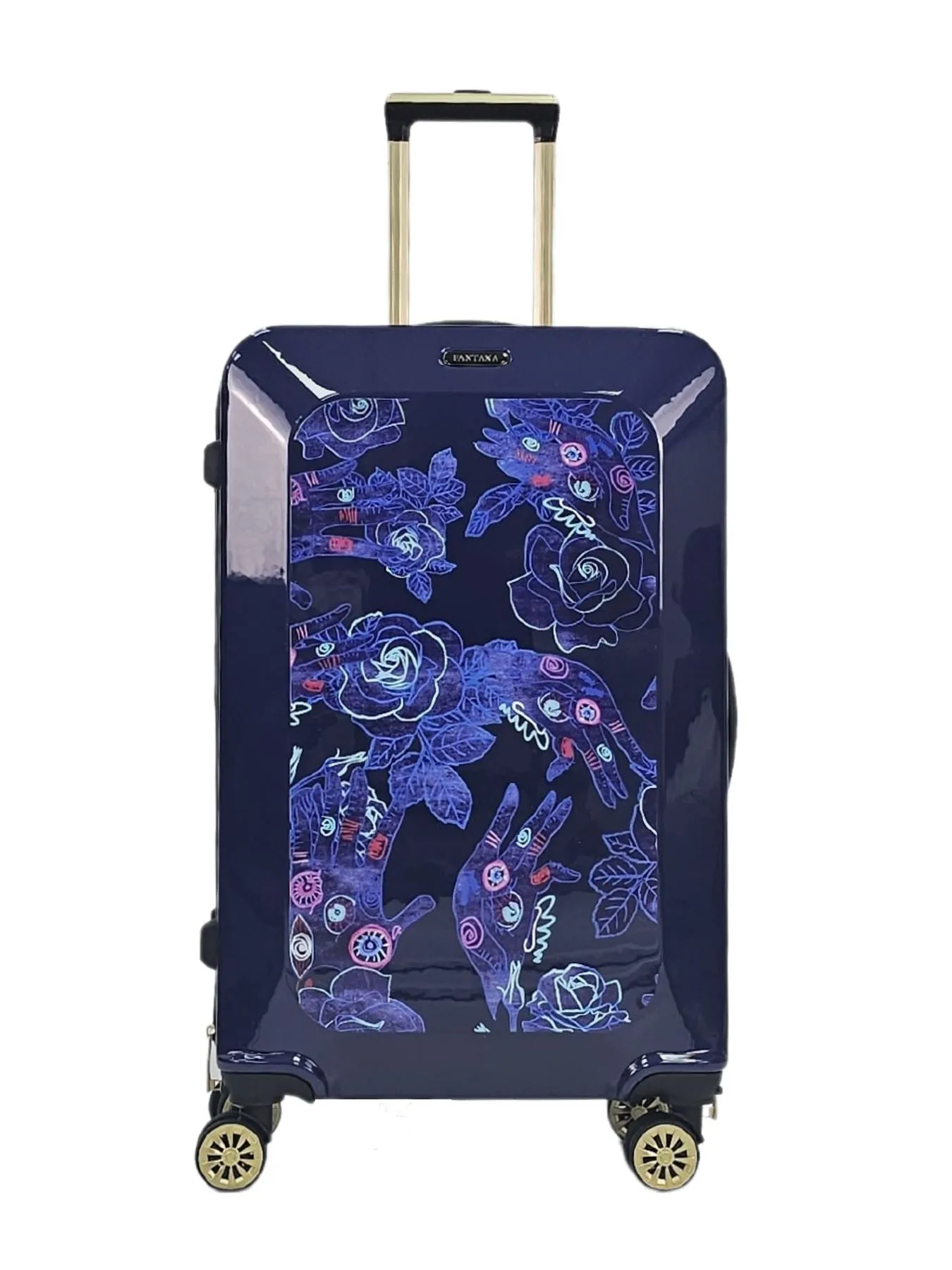 Floral Suitcase 4 Wheel Shiny Hard Case Shell Roller Wheels Cabin Small Medium Large Set Carry On Check In