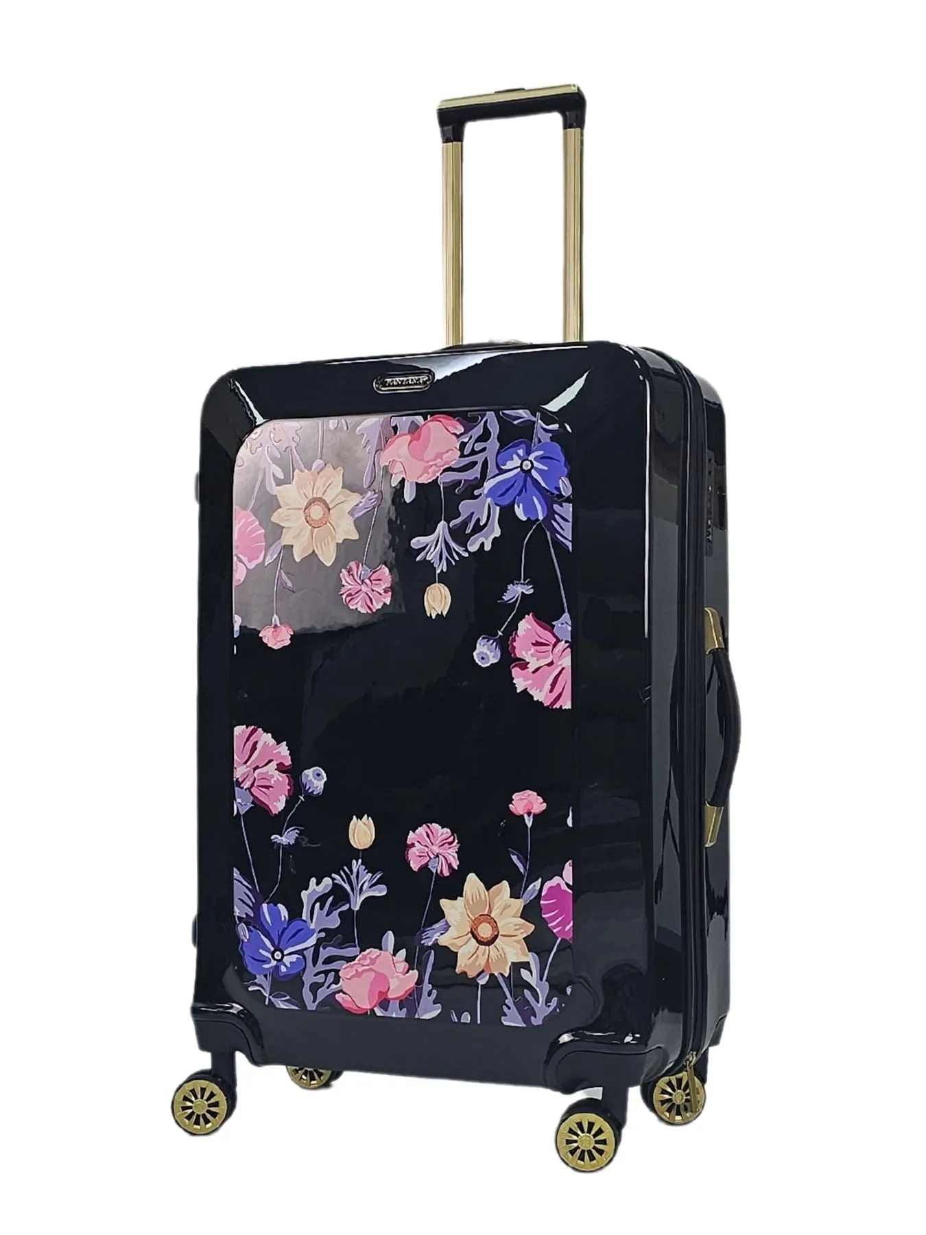 Floral Suitcase 4 Wheel Shiny Hard Case Shell Roller Wheels Cabin Small Medium Large Set Carry On Check In